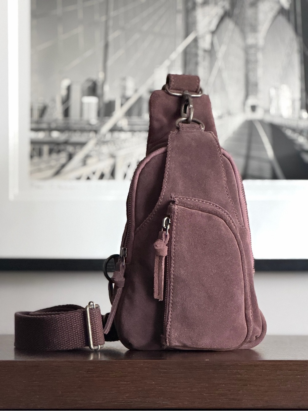 Free People Suede Sling Bag - Mauve Plum